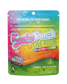 Kushy Punch
Live Rosin | Tropical Diesel Gummies | 100mg | 10ct | 10mg/ea | Sativa