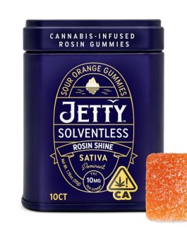 Jetty Extracts
Rosin Shine | Sour Orange Gummies | 100mg | 10ct | 10mg/ea